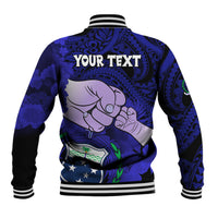 Personalised Fathers Day Polynesian Islands Samoa Baseball Jacket Dad Ou Te Alofa Ia Te Oe Tama - Blue Polynesian Flowers Tribal LT9 - Wonder Print Shop