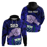 Personalised Fathers Day Polynesian Islands Samoa Hoodie Dad Ou Te Alofa Ia Te Oe Tama - Blue Polynesian Flowers Tribal - Wonder Print Shop
