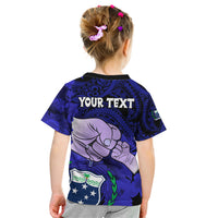 Personalised Dads Day Samoa Kid T Shirt Dad Ou Te Alofa Ia Te Oe Tama - Blue Polynesian Flowers Tribal - Wonder Print Shop