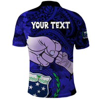 Personalised Dads Day Samoa Polo Shirt Dad Ou Te Alofa Ia Te Oe Tama - Blue Polynesian Flowers Tribal - Wonder Print Shop
