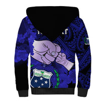 Personalised Fathers Day Polynesian Islands Samoa Sherpa Hoodie Dad Ou Te Alofa Ia Te Oe Tama - Blue Polynesian Flowers Tribal - Wonder Print Shop