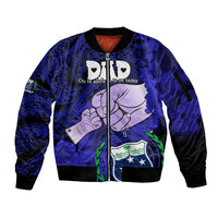 Personalised Fathers Day Polynesian Islands Samoa Sleeve Zip Bomber Jacket Dad Ou Te Alofa Ia Te Oe Tama - Blue Polynesian Flowers Tribal - Wonder Print Shop