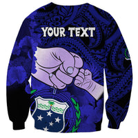 Personalised Dads Day Samoa Sweatshirt Dad Ou Te Alofa Ia Te Oe Tama - Blue Polynesian Flowers Tribal - Wonder Print Shop