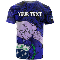 Personalised Dads Day Samoa T Shirt Dad Ou Te Alofa Ia Te Oe Tama - Blue Polynesian Flowers Tribal - Wonder Print Shop