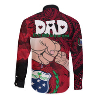 Fathers Day Polynesian Islands Samoa Long Sleeve Button Shirt Dad Ou Te Alofa Ia Te Oe Tama - Red Polynesian Flowers Tribal - Wonder Print Shop