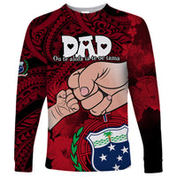 Dads Day Samoa Long Sleeve Shirt Dad Ou Te Alofa Ia Te Oe Tama - Red Polynesian Flowers Tribal - Wonder Print Shop