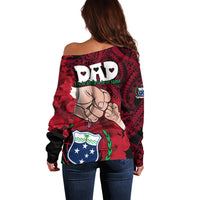 Dads Day Samoa Off Shoulder Sweater Dad Ou Te Alofa Ia Te Oe Tama - Red Polynesian Flowers Tribal - Wonder Print Shop