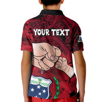 Personalised Fathers Day Polynesian Islands Samoa Kid Polo Shirt Dad Ou Te Alofa Ia Te Oe Tama - Red Polynesian Flowers Tribal - Wonder Print Shop