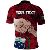Personalised Fathers Day Polynesian Islands Samoa Polo Shirt Dad Ou Te Alofa Ia Te Oe Tama - Red Polynesian Flowers Tribal - Wonder Print Shop