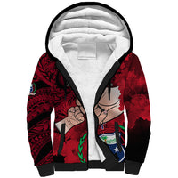 Personalised Fathers Day Polynesian Islands Samoa Sherpa Hoodie Dad Ou Te Alofa Ia Te Oe Tama - Red Polynesian Flowers Tribal - Wonder Print Shop