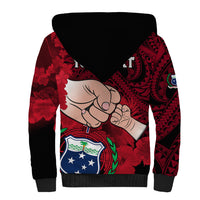 Personalised Dads Day Samoa Sherpa Hoodie Dad Ou Te Alofa Ia Te Oe Tama - Red Polynesian Flowers Tribal - Wonder Print Shop