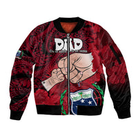 Personalised Fathers Day Polynesian Islands Samoa Sleeve Zip Bomber Jacket Dad Ou Te Alofa Ia Te Oe Tama - Red Polynesian Flowers Tribal - Wonder Print Shop
