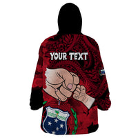 Personalised Fathers Day Polynesian Islands Samoa Wearable Blanket Hoodie Dad Ou Te Alofa Ia Te Oe Tama - Red Polynesian Flowers Tribal - Wonder Print Shop