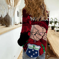 Personalised Dads Day Samoa Women Casual Shirt Dad Ou Te Alofa Ia Te Oe Tama - Red Polynesian Flowers Tribal - Wonder Print Shop