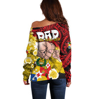 Fathers Day Polynesian Islands Tonga Off Shoulder Sweater Dad Ofa lahi atu - Polynesian Flowers Tribal - Wonder Print Shop