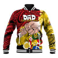 Personalised Fathers Day Polynesian Islands Tonga Baseball Jacket Dad Ofa lahi atu - Polynesian Flowers Tribal LT9 - Wonder Print Shop