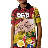 Personalised Fathers Day Polynesian Islands Tonga Kid Polo Shirt Dad Ofa lahi atu - Polynesian Flowers Tribal - Wonder Print Shop