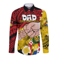 Personalised Dads Day Tonga Long Sleeve Button Shirt Dad Ofa lahi atu - Polynesian Flowers Tribal - Wonder Print Shop