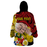 Personalised Fathers Day Polynesian Islands Tonga Wearable Blanket Hoodie Dad Ofa lahi atu - Polynesian Flowers Tribal - Wonder Print Shop