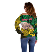 Personalised Fathers Day Polynesian Islands Vanuatu Off Shoulder Sweater Dad Mi lavem yu - Polynesian Flowers Tribal - Wonder Print Shop