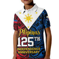 Kid polo shirt with white collar, black base, Philippines Independence graphic front.