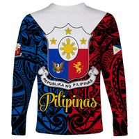 125th Independence Anniversary Philippines Long Sleeve Shirt Polynesian Pilipinas Flag Style - Black - Wonder Print Shop