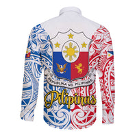 125th Independence Anniversary Philippines Long Sleeve Button Shirt Polynesian Pilipinas Flag Style - White - Wonder Print Shop