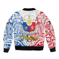 Polynesian Philippines Sleeve Zip Bomber Jacket Pilipinas Flag Style for 125th Independence Anniversary White - Wonder Print Shop