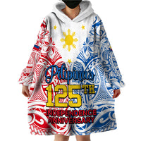 125th Independence Anniversary Philippines Wearable Blanket Hoodie Polynesian Pilipinas Flag Style - White - Wonder Print Shop