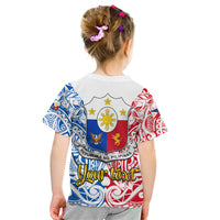 Personalised 125th Independence Anniversary Philippines Kid T Shirt Polynesian Pilipinas Flag Style - White - Wonder Print Shop