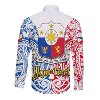 Personalised 125th Independence Anniversary Philippines Long Sleeve Button Shirt Polynesian Pilipinas Flag Style - White - Wonder Print Shop