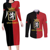 Personalized Italy Aosta Valley Couples Matching Long Sleeve Bodycon Dress and Long Sleeve Button Shirt Inspiration Flags Style