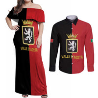 Personalized Italy Aosta Valley Couples Matching Off Shoulder Maxi Dress and Long Sleeve Button Shirt Inspiration Flags Style
