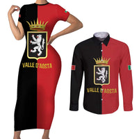 Personalized Italy Aosta Valley Couples Matching Short Sleeve Bodycon Dress and Long Sleeve Button Shirt Inspiration Flags Style
