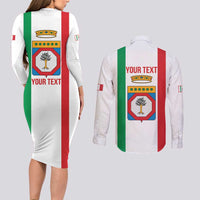 Personalized Italy Apulia Couples Matching Long Sleeve Bodycon Dress and Long Sleeve Button Shirt Inspiration Flags Style
