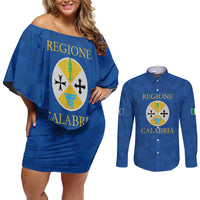 Personalized Italy Calabria Couples Matching Off Shoulder Short Dress and Long Sleeve Button Shirt Inspiration Flags Style