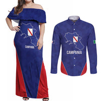 Personalized Italy Campania Couples Matching Off Shoulder Maxi Dress and Long Sleeve Button Shirt Inspiration Flags Style