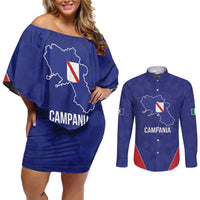 Personalized Italy Campania Couples Matching Off Shoulder Short Dress and Long Sleeve Button Shirt Inspiration Flags Style