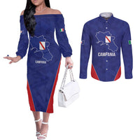 Personalized Italy Campania Couples Matching Off The Shoulder Long Sleeve Dress and Long Sleeve Button Shirt Inspiration Flags Style