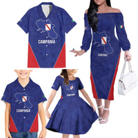 Personalized Italy Campania Family Matching Off The Shoulder Long Sleeve Dress and Hawaiian Shirt Inspiration Flags Style