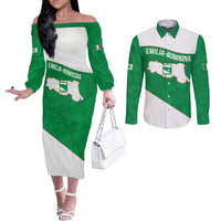 Personalized Italy Emilia-Romagna Couples Matching Off The Shoulder Long Sleeve Dress and Long Sleeve Button Shirt Inspiration Flags Style