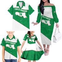 Personalized Italy Emilia-Romagna Family Matching Off The Shoulder Long Sleeve Dress and Hawaiian Shirt Inspiration Flags Style