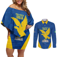 Personalized Italy Friuli-Venezia Giulia Couples Matching Off Shoulder Short Dress and Long Sleeve Button Shirt Inspiration Flags Style