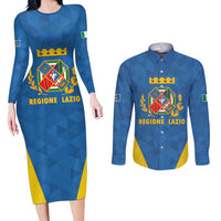 Personalized Italy Lazio Couples Matching Long Sleeve Bodycon Dress and Long Sleeve Button Shirt Inspiration Flags Style
