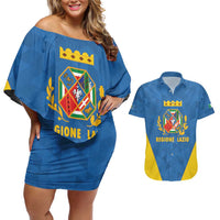 Personalized Italy Lazio Couples Matching Off Shoulder Short Dress and Hawaiian Shirt Inspiration Flags Style
