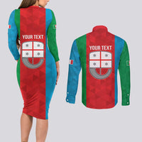 Personalized Italy Liguria Couples Matching Long Sleeve Bodycon Dress and Long Sleeve Button Shirt Inspiration Flags Style