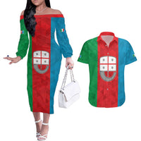 Personalized Italy Liguria Couples Matching Off The Shoulder Long Sleeve Dress and Hawaiian Shirt Inspiration Flags Style