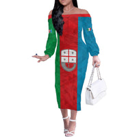 Personalized Italy Liguria Family Matching Off The Shoulder Long Sleeve Dress and Hawaiian Shirt Inspiration Flags Style
