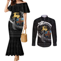 Aland Viking Drakkar Couples Matching Mermaid Dress and Long Sleeve Button Shirt Viking Blood - Wonder Print Shop