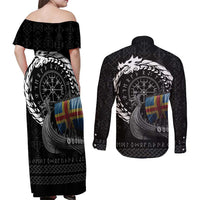 Aland Viking Drakkar Couples Matching Off Shoulder Maxi Dress and Long Sleeve Button Shirt Viking Blood - Wonder Print Shop